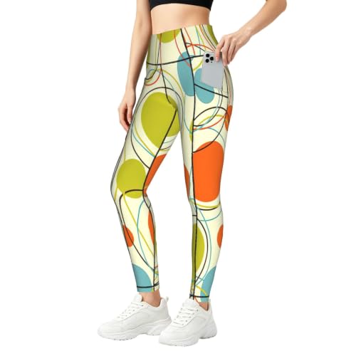 Pantalones de yoga para mujer con estampado retro abstracto y bolsillos prácticos