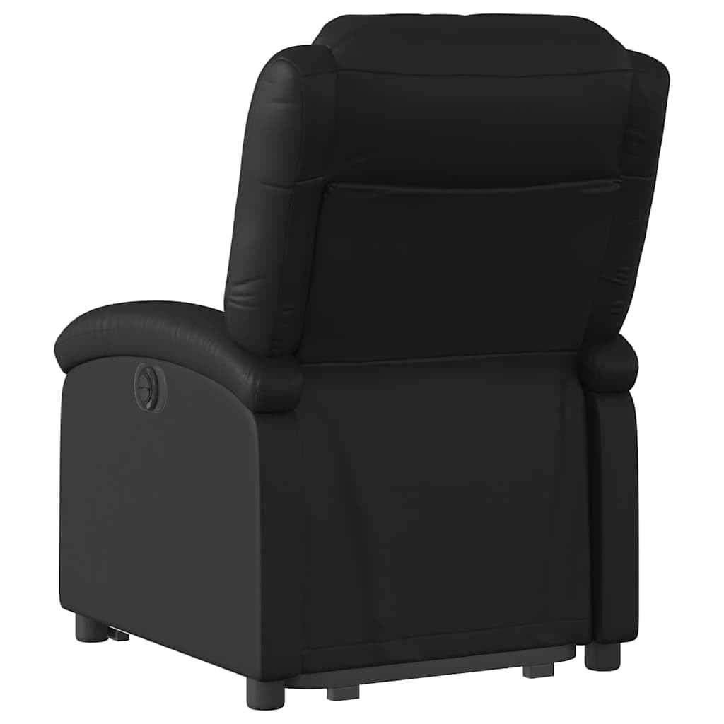 Relaxsessel mit Aufstehhilfe Schwarz Kunstleder, verstellbar mit Elektromotor, gepolstert mit Schaumstoff, Holz Metall Gestell, ergonomisch für Wohn- und Schlafzimmer, bequemer Lounge Sessel