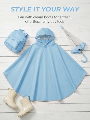 Image of Haloumoning Kids Hooded Rain Poncho Girls Waterproof Lightweight Reusable Raincoat Jacket 4-14 Years