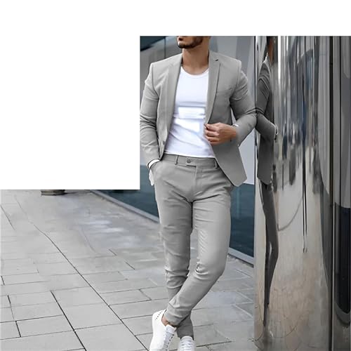 Men's Casual Single Breasted Lapel Jacket Pants Suit Formal Wedding Tuxedo Groom Blazer 2 Piece Suit3