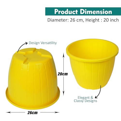 Image of Go Hooked Sunshine Flower Pot /Planters for Home Decor, Plastic Pots for Gardening /Home, Flower Pots Indoor-Outdoor & Planter for Plants (Yellow) (Pack of 4)