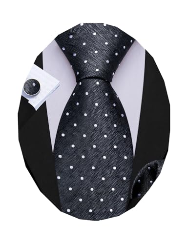Image of Barry.Wang Ties for Men Silk Tie Sets Polka Dot Woven Necktie Pocket Square Cufflinks Business Wedding