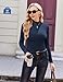 Ekouaer Women's Mock Turtleneck Long Sleeve Shirts Fall Fashion Fleece Tops Basic Layering Ribbed Thermal Underwear Tee Navy Blue L
