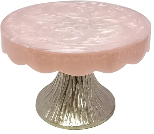 Image of Elegant Pink Resin Cake Stand with Metallic Pedestal - Perfect for Dessert Displays at Any Event, Adding a Touch of Sophistication and Charm to Your Table Setting
