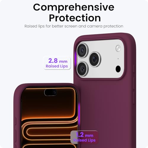 Image of ORNARTO Compatible with iPhone 17 Pro Max Case 6.9 inch, Slim Liquid Silicone 3 Layers Soft Gel Rubber Shockproof Protective Cover with Anti-Scratch Microfiber Lining-Wine Red