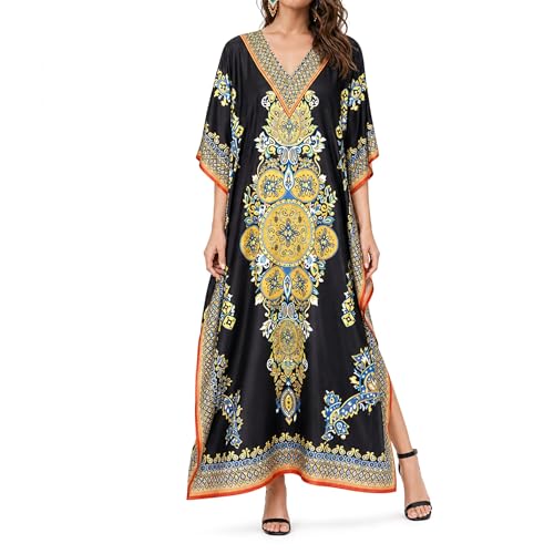 Image of Oussum Women Long Maxi Plus Size Polyester Kaftan Gown, Womens Kaftan Dresses Lounge Resort Wear, Plus Size Kaftan