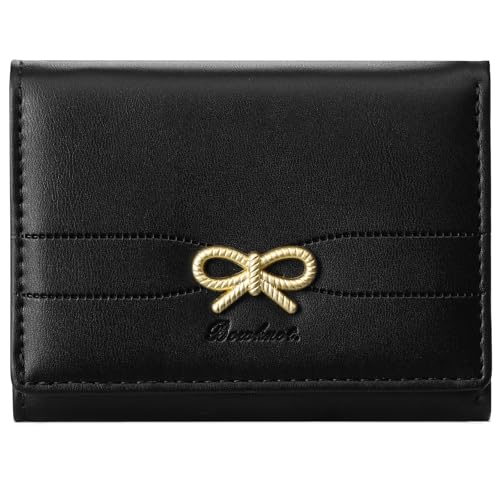 RNIEGA Small Wallets Girls Cute Coquette Bow Wallet Women Aesthetic Credit Card Holder with ID Window, Black