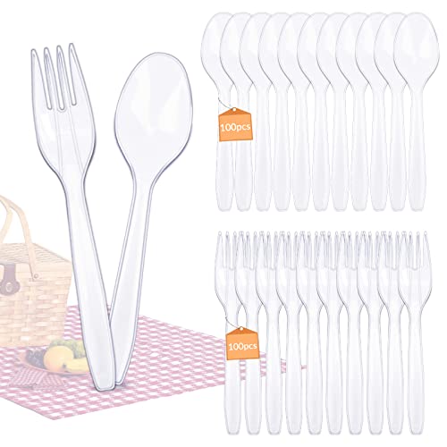 Commerline Set di Posate in Legno Monouso | 200 Pezzi (100 Forchette e 100 Cucchiai) | Stoviglie Ecologiche Usa e Getta per Feste, Picnic, Eventi e Catering