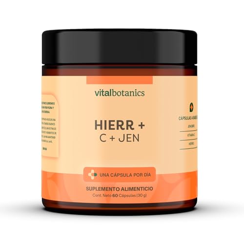 Vitamínicos, Hierro con Vitamina C. 60 capsulas de 500mg (2 meses). VitalBotanics. Suplemento Alimenticio Multivitamínico para Hombre y Mujer. Libre de Gluten y Aditivos....