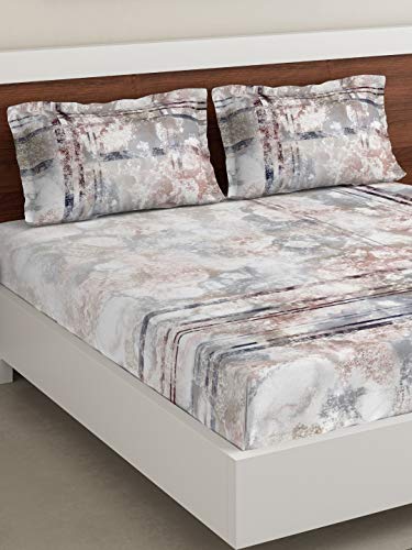 Image of DDECOR - Clouds 100% Cotton Double Bedsheet with 2 Pillow Covers, King Size, Brown