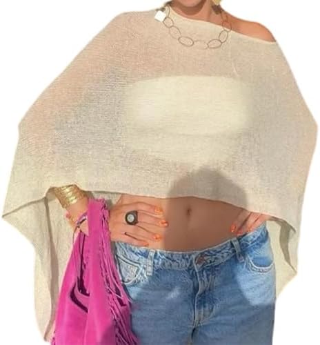 Women Sheer Poncho Top Lightweight Knit Crochet Shrug Bolero Mesh Batwing Sleeve Sweater Cover Up Beachwear