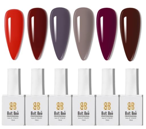 Image of Bolt Bee Gel Polish Kit, 6 Colors Light Soft Sakura White Nude Spring Soak off Nail Art Design Manicure Kit at Home (06)