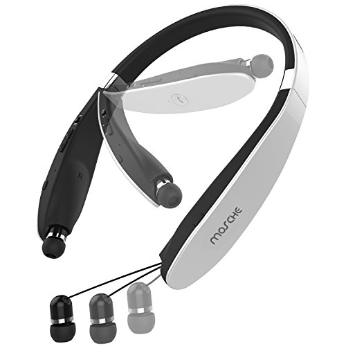 Bluetooth Headphones, MOSCHE Bluetooth 4.1 Wireless Stereo Bluetooth Headsets with Retractable Bluetooth Earbuds with Mic for Cell Phone (Silver)