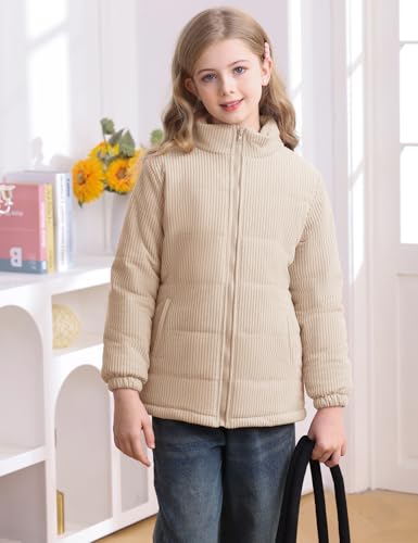 Floral Find Girls Long Sleeve Winter Jacket Coats Zip Up Stand Collar Corduroy Quilted Outerwear Jackets with Pocket3