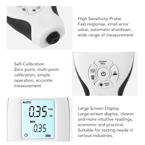Image of Digital Coating Thickness Gauge with Backlit Display for Car Paint