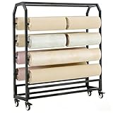 Large Paper Roll Dispenser, Wrapping Paper Holder and Cutter, Vinyl Roll Holder Storage, Mobile Rolling Organizer, 8 Racks for 68