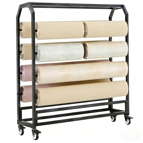 Large Paper Roll Dispenser, Wrapping Paper Holder and Cutter, Vinyl Roll Holder Storage, Mobile Rolling Organizer, 8 Racks for 68