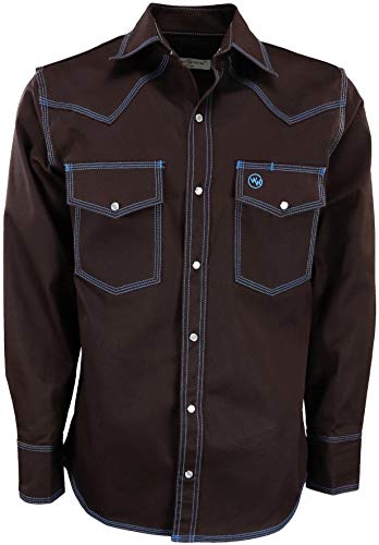 Western Welder Outfitting - Welding Shirt Western Style | Light Weight Tripled-Stitched Welding Shirts, Relaxed Fit, Non FR (M, Brown/Blue)