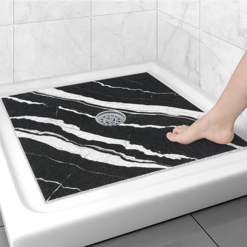 Image of Square Shower Mat Non Slip: 24x24 Inch Shower mats for Inside Shower with Drain Hole in Middle, Super Soft PVC Loofah Massage Shower Floor Mat, Anti Slip Shower Stall Mat, Quick Drying