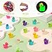 GGSTDDUP 80 Pack Luminous Mini Resin Ducks, Mini Ducks Tiny Duck Miniature Duck Figures Wearing Hat, Glow in The Dark DIY Crafts Cake Decor for Micro Landscape Dollhouse Garden (8 Colors)