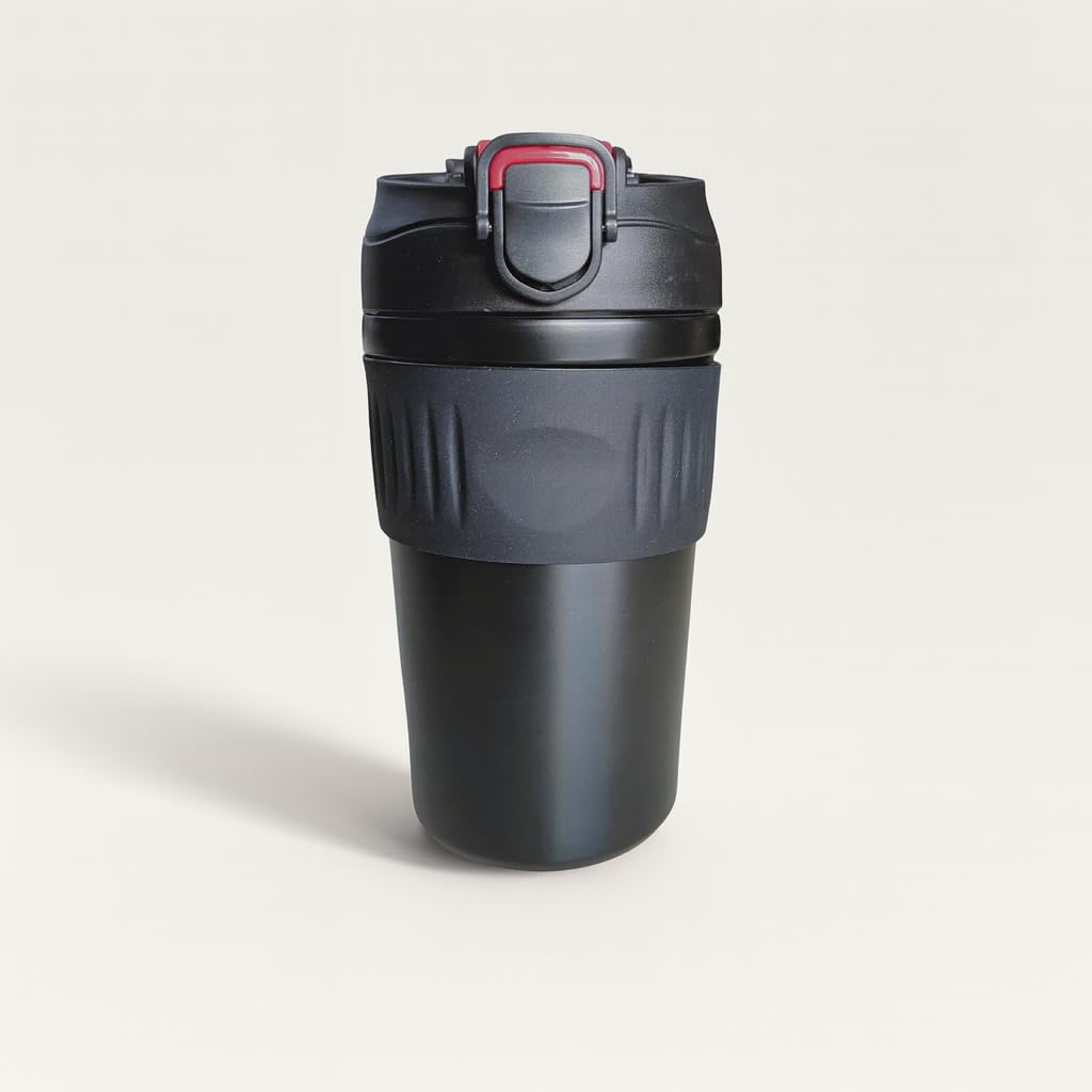 YELONA 480ml Tea Coffee Tumbler Mug Double Wall Vacuum Insulation Cup Leak Proof with Sipper & Straw Thermos I Carry Hot & Cold Beverages for Home,Office,Car,Travel- Black