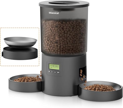 Dual Automatic Cat Feeder 2 Cats, 4.2L Dry Food Auto Dispenser with Double Stainless Steel...