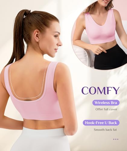 Image of YADIFEN Womens Sports Bras, 3 /4 /6 Pack Wireless Comfortable Seamless Sleep Yoga Sports Bras for Women with Removable Pads