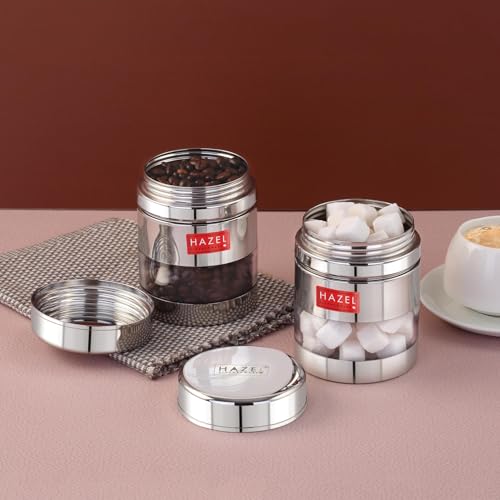Image of HAZEL Stainless Steel See Through Transparent Container | Kitchen Air Tight Storage Dabba Containers Set of 2, 400 ML