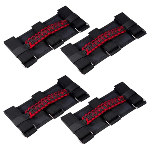 Hotwinline Heavy-Duty Roll Bar Grab Handles for Jepp Wrangler JK JL TJ & Gladiator 1996-2023 - No Drill Overhead Assist with Quick Release, for Off-Road & Easy Entry (4 Pack, Red)