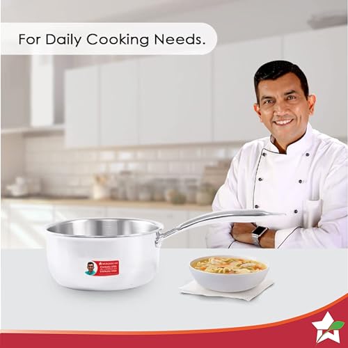 Image of Wonderchef Nigella Tri-Ply 14 cm Sauce Pan | 1.2 Liters | 2.5 mm Thickness | Silver | 10 Years Warranty