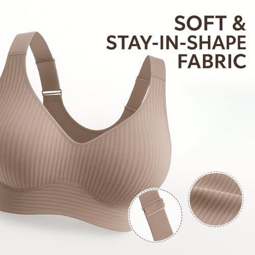 Women's Ribbed Push Up Adjustable Wireless Bra, Adjustable Back Smoothing Push-Up Bras Plus Size2