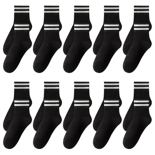 GSHLLO 10 Pairs Unisex Striped Ankle Socks Breathable Sport Crew Socks Soft Fashion Casual Socks Athletic Running Socks Black