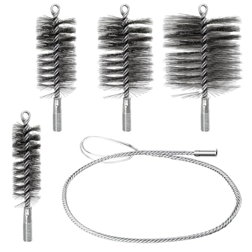 Conjunto de 4 Cepillos para Caldera, Deshollinador de Chimeneas, Ideal para Limpiar Tuberías y Eliminar óxido. Lncluye Cepillos de 30mm, 50mm, 80mm y 150mm para Chimeneas y Tuberías