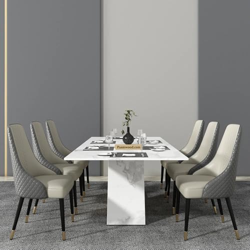 Image of PAAMWOOD Premium 8-Seater Top Dining Table - 84 inchx36 inchx30 inch | White Nano Composite Stone with Solid Wood Z-Shaped Base & Golden Acrylic Finish | Modern Luxury Dining Furniture