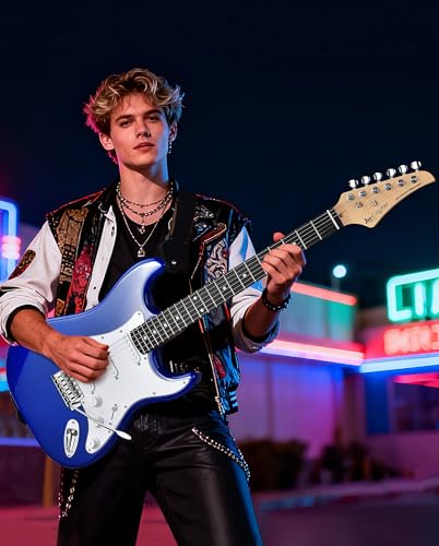 Image of Leo Jaymz Beginner Electric Guitar Complete Kit with Portable Amp, Padded Gig Bag & Full Accessories, Maple Neck SSS Pickups(Royal Blue)