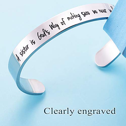 LParkin Sister Gifts from Sister Bracelets A Sister is God's Way of Making Sure We Never Walk Alone Stainless Steel Polished 6”*3/8” - Image 4