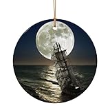 FZGGWYHL Anhänger mit Segelschiff im Sturm, bedruckt, rund, aus Keramik, zum Aufhängen