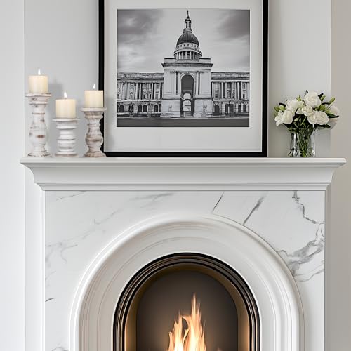 Candle Holder for Pillar Candle Set of 3, Farmhouse Wood Candle Holder, Rustic Wooden Candle Stand, Decorative Wood Candlestick Holders for Living Room, Table Centerpiece (Antique White) - Image 5