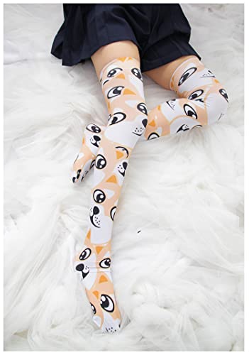 Image of SINROYEE Sexy Cosplay Knee High Stockings Anime Cartoon Printing Thigh High Socks for Women Cute Lolita JK