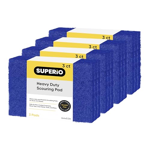 Image of Scouring Pad Non-Scratching Scrubber Non-Scratch Cleaning Scrub Pads Heavy Duty Scouring Pad Reusable Kitchen Scrubbing Pad Pack of 12 Blue, by Superio