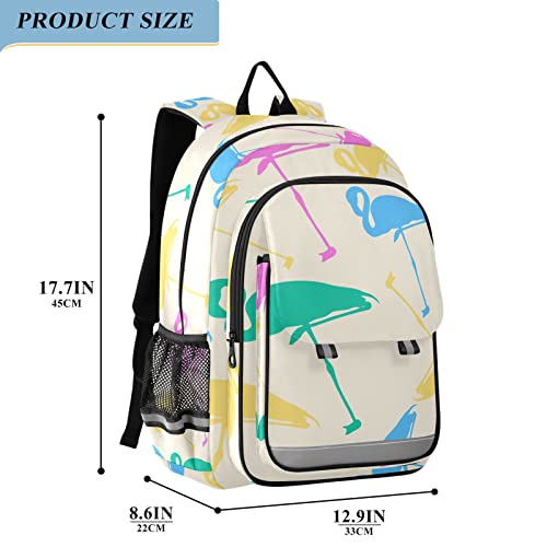 Alaza Pink Yellow Blue Green Flamingos Backpack Daypack Bookbag #TOP1