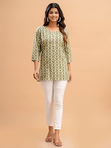 Image of feranoid Women Cotton Printed Straight Short Kurti