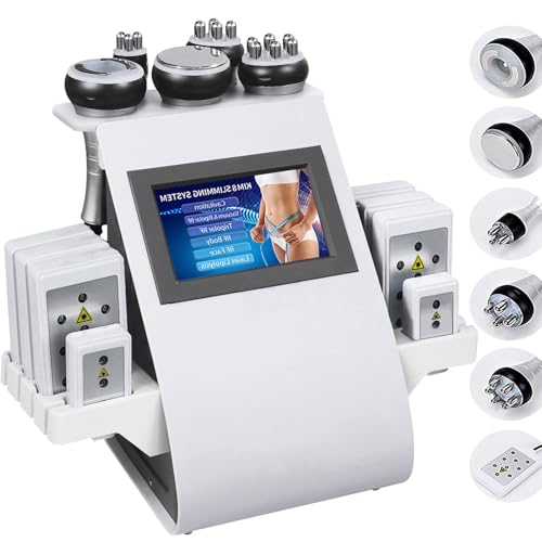 MINHUIJIHUI Reductor Potente 40Khz y 6 Cabezales,Cavitacion y Radiofrecuencia 6 en 1,Instrumento De Belleza Adelgazante De Punto Fijo para Perder Peso, Esculpir El Cuerpo Y Levantar Celulitis