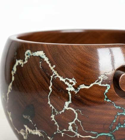 Image of Lichtenberg Figure Yarn Bowl - Handmade Wooden Yarn Bowl for Knitting Yarn Ball Holder - Yarn Bowls with Holes Crochet Bowl Holder - Yarn Storage Bowl 7 inch x 4 inch inches (Blue and White)
