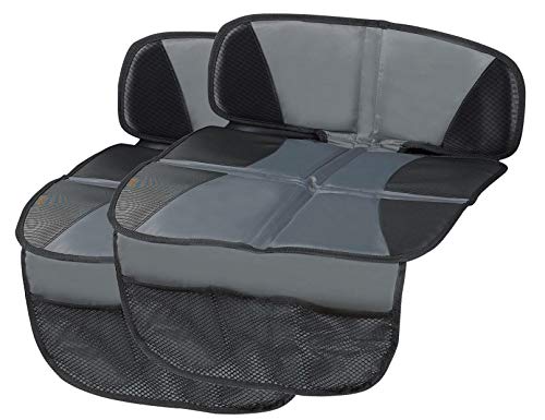 Image of Kaiphy Car Seat Protector - Seat Protection Mat - Thick Padding - Durable, Waterproof Fabric, Leather Reinforced Corners & 3 Pockets for Handy Storage (2 Pack) Gray