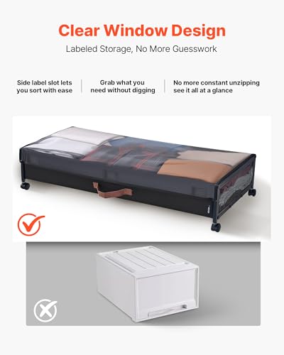 Image of VEVOR Under Bed Storage with Wheels, 36.0 x 18.1 x 7.3 inch, Underbed Containers with Clear Lid, Underbed Shoe Organizer, Rolling Under the Bed Storage Bins for Clothes Shoes Blankets Bedroom, 2 Pack