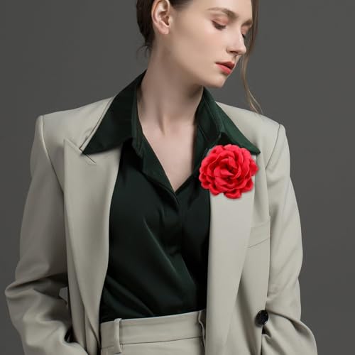 Image of Big Flower Pins for Clothes Fabric Rose Flower Brooches for Women Large Delicate Elegant Flower Lapel Pin for Wedding Party Dance Banquet Wedding Guest Dresses Suit Accessories 7.5in