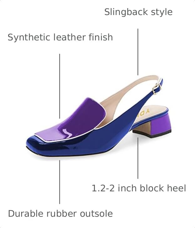 Image of YDN Women Closed Square Toe Block Low Heels Slingback Formal Loafer Dressy Shoes Office Lady Pump Size 4-15 US