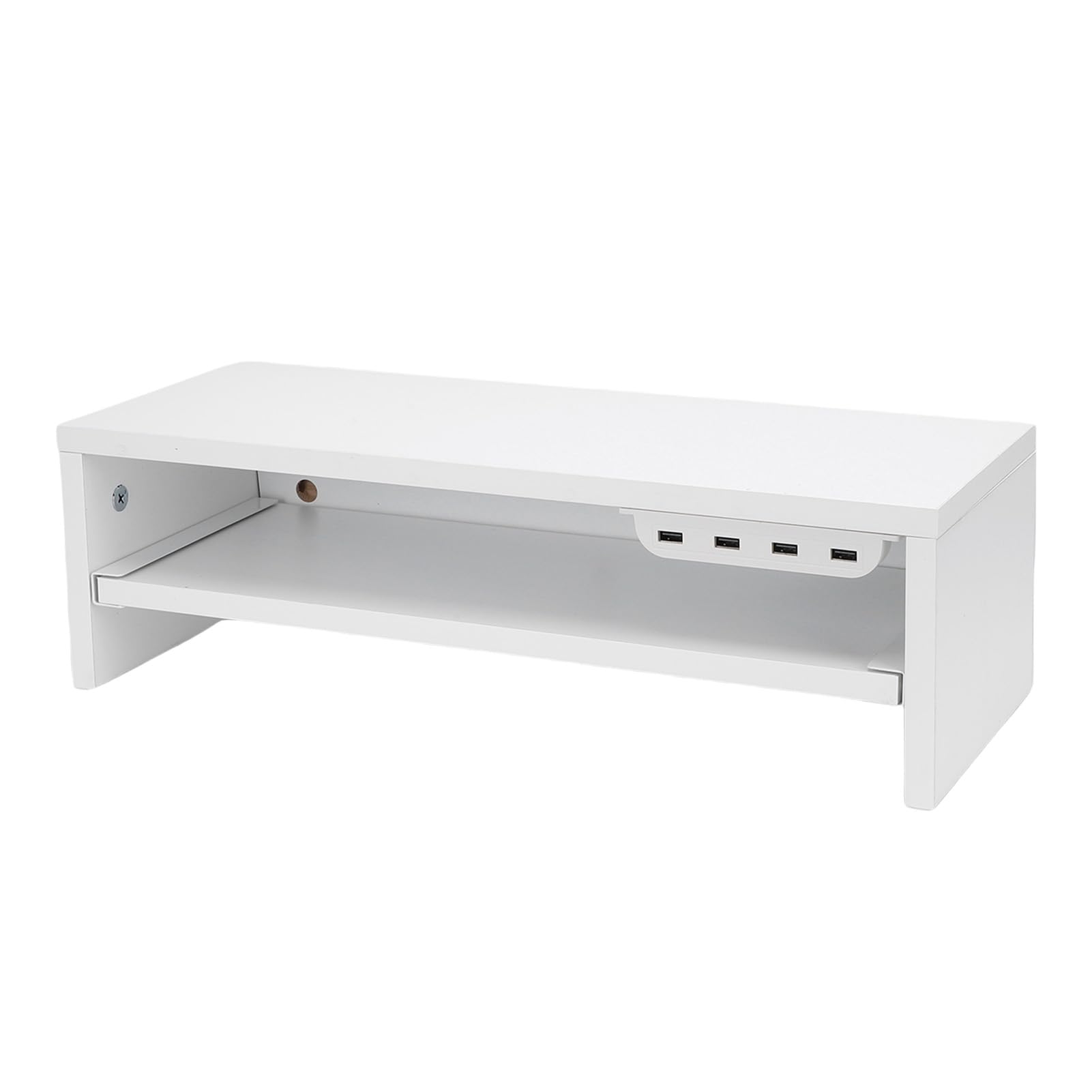 Fdit Supporto per Monitor da Scrivania con Cassetto, Rialzo Display (crema) | Struttura in Legno, 2 Prese CA e 3 USB, Portata 200 Lb, Ideale per Casa e Ufficio