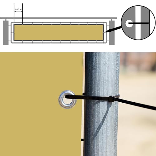 Filet d'ombrage 30x180 cm crème avec œillets et attaches pour balcon